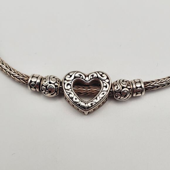 Sterling Silver 925 ATI Heart Toggle Clasp Reversible Bracelet 6 3/4" - Picture 2 of 7